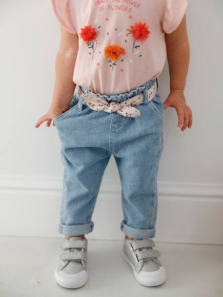 Jean bébé fille ceinture imprimée double stone - vertbaudet enfant 