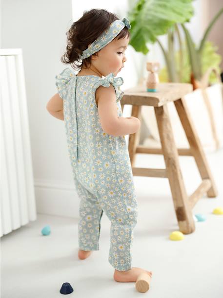 Ensemble bébé fille combinaison + bandeau imprimés rose imprimé+rose pâle+rose poudré+vert céladon imprimé - vertbaudet enfant 