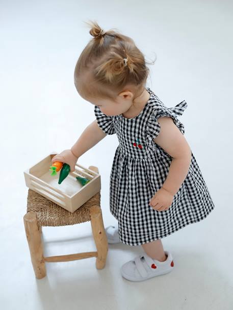 Sleeveless Gingham Dress, for Babies Dark Blue Checks+grey green - vertbaudet enfant 