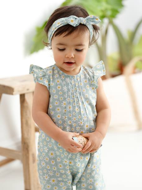 Ensemble bébé fille combinaison + bandeau imprimés rose imprimé+rose pâle+rose poudré+vert céladon imprimé - vertbaudet enfant 