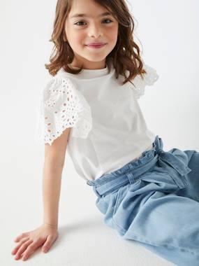 -Pantacourt fille large en denim léger style "paperbag" 