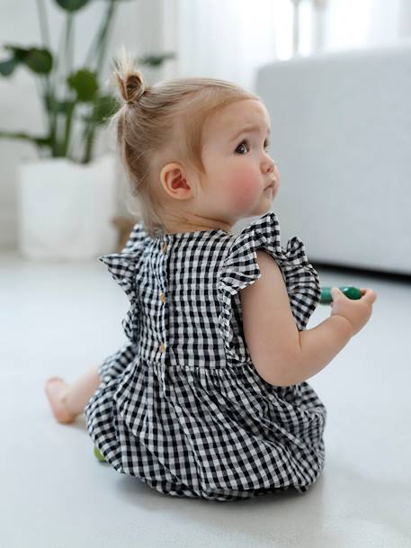 Sleeveless Gingham Dress, for Babies Dark Blue Checks+grey green - vertbaudet enfant 