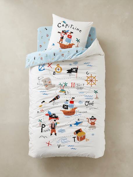 Children's Duvet Cover + Pillowcase Set, P for Pirate Theme White - vertbaudet enfant 