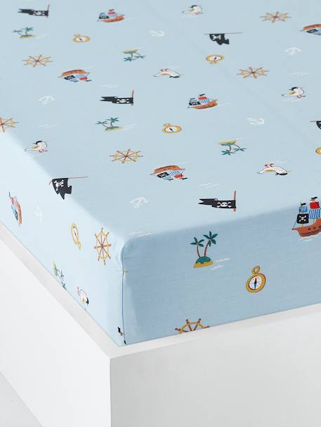 Fitted Sheet for Children, P for Pirate Theme Blue/Print - vertbaudet enfant 