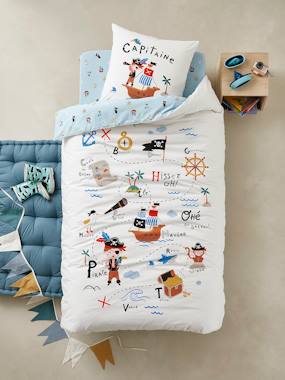 Bedding & Decor-Children's Duvet Cover + Pillowcase Set, P for Pirate Theme