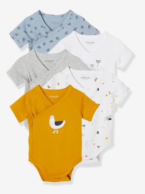 Pack of 5 Short Sleeve Bodysuits, Seagull, Front Opening, for Newborn Babies  - vertbaudet enfant