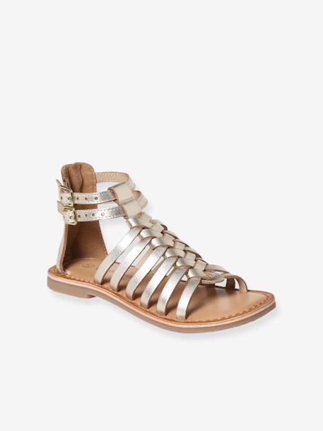 Spartan Style Leather Sandals for Girls Black+Gold+Silver - vertbaudet enfant 