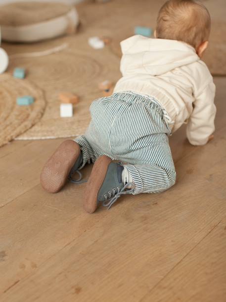 Soft Leather Ankle Boots for Baby Boys, Designed for Crawling Blue - vertbaudet enfant 