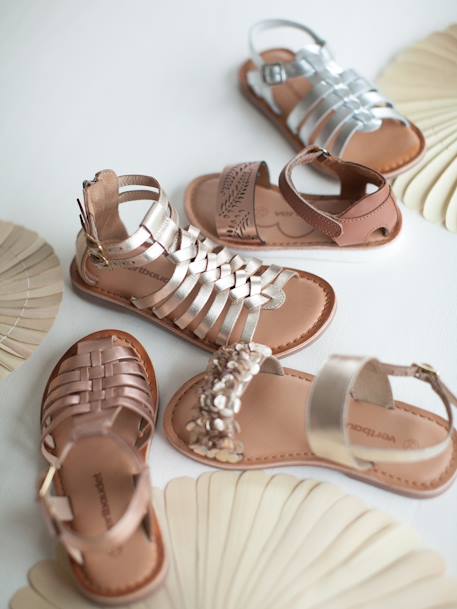 Sandales cuir fille esprit spartiates NOIR+or - vertbaudet enfant 