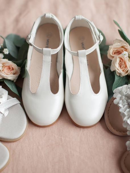 T-Strap Ballet Pumps for Girls Light Pink+White - vertbaudet enfant 