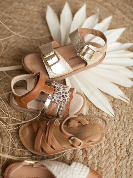 Foam Leather Sandals for Girls Gold+GREEN MEDIUM SOLID - vertbaudet enfant 