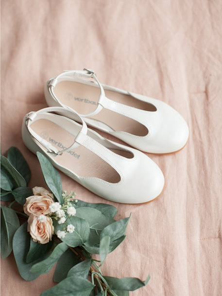 T-Strap Ballet Pumps for Girls Light Pink+White - vertbaudet enfant 