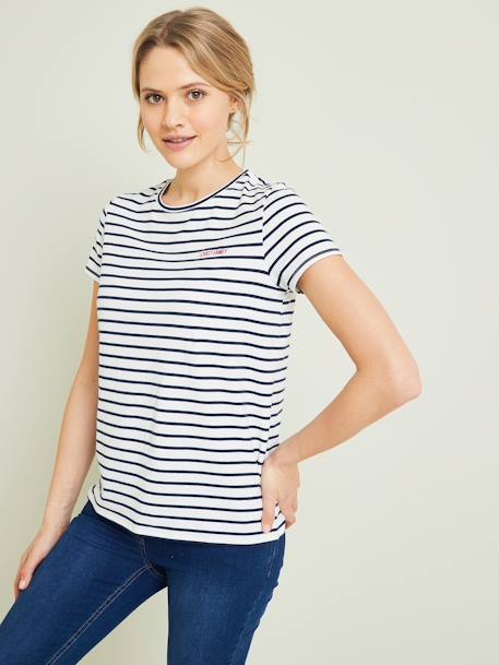 Gift Set, T-Shirt for Mum + T-Shirt for Baby White Stripes - vertbaudet enfant 