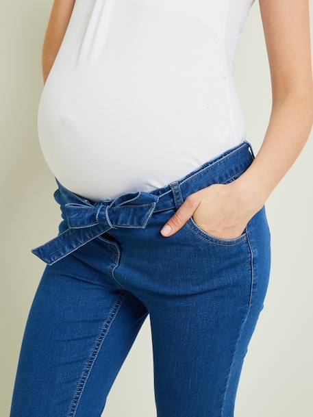 Slim Leg Trousers in Denim-Effect Fleece, for Maternity Light Denim Blue - vertbaudet enfant 