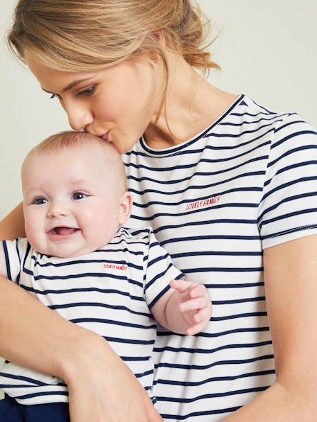 Gift Set, T-Shirt for Mum + T-Shirt for Baby White Stripes - vertbaudet enfant 
