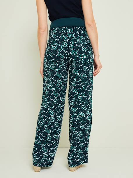 Floral Print Viscose Trousers for Maternity Dark Green/Print - vertbaudet enfant 