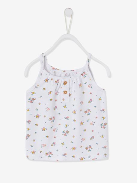 Striped Sleeveless Top with Fine Straps, for Babies rose+White/Print - vertbaudet enfant 