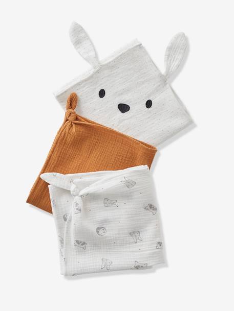 Pack of 3 Muslin Squares in Organic Cotton*, Jouy Story White - vertbaudet enfant 