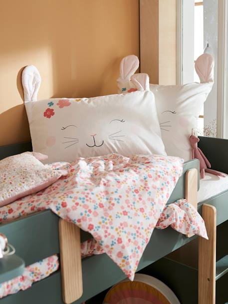 Parure housse de couette enfant et taie d'oreiller LAPIN ROMANTIQUE IVOIRE / ROSE - vertbaudet enfant 