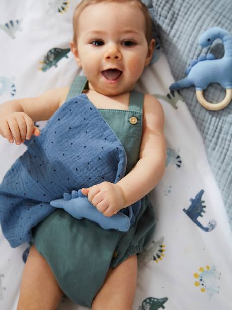 Cotton Gauze Comforter + Wooden Rattle, Little Dino Multi - vertbaudet enfant 
