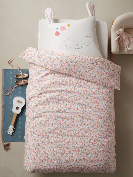 Parure housse de couette enfant et taie d'oreiller LAPIN ROMANTIQUE IVOIRE / ROSE - vertbaudet enfant 