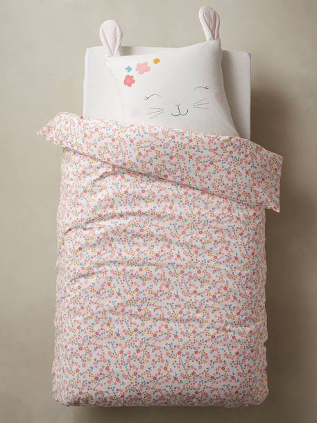 Parure housse de couette enfant et taie d'oreiller LAPIN ROMANTIQUE IVOIRE / ROSE - vertbaudet enfant 