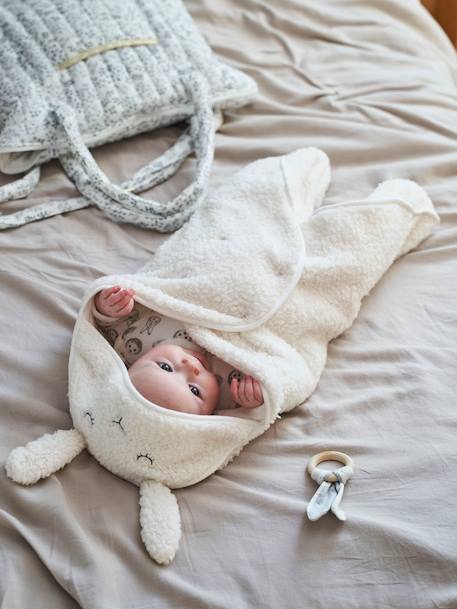 Plaid chancelière bébé en peluche, doublé jersey ivoire+ourson - vertbaudet enfant 