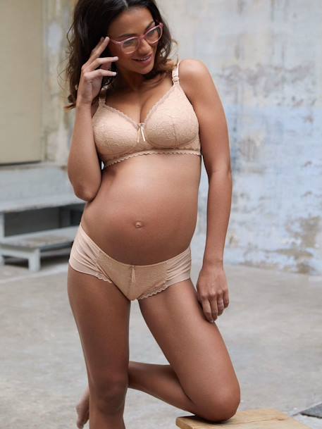 Soutien-gorge de grossesse et d'allaitement Iris CACHE C¼UR sans armatures NOIR+NUDE - vertbaudet enfant 