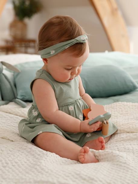 Robe bébé naissance et bandeau assorti beige+rose poudré+tilleul imprimé - vertbaudet enfant 