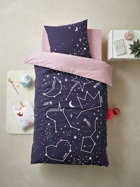 Bedding & Decor-Duvet Cover + Pillowcase Set with Glow-in-the-Dark Details, Miss Constellation