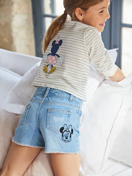 Short en jean brodé fille Disney Minnie® denim bleached - vertbaudet enfant 