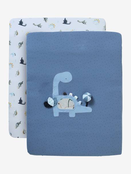 Set of 2 Covers for the Bottom of the Playpen, Jungle Colours Theme Light Blue+White/Print - vertbaudet enfant 