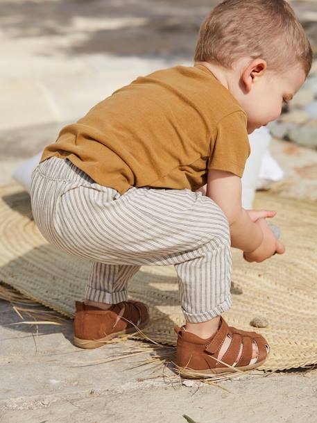 Sandales scratchées en cuir bébé garçon - marron, Chaussures