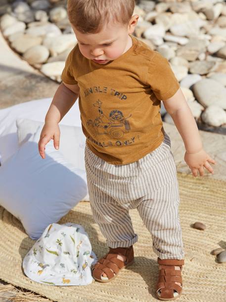 Leather Sandals for Baby Boys, Designed for First Steps BLUE MEDIUM SOLID+Camel+sandy beige - vertbaudet enfant 