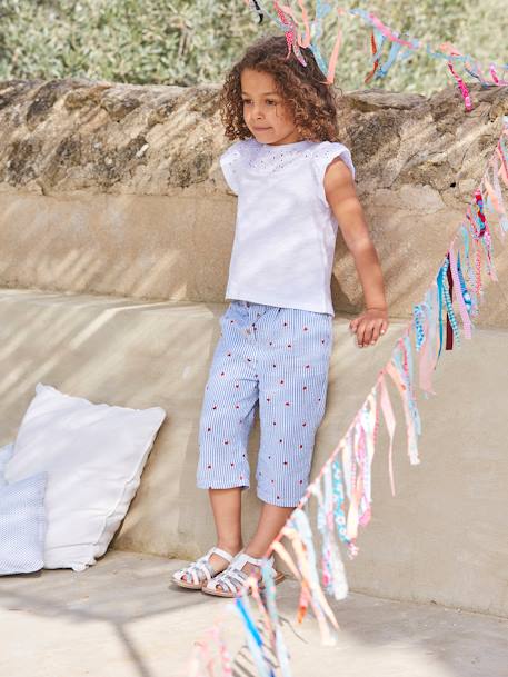 T-shirt fille détails en broderie anglaise BLANC+VERT PALE - vertbaudet enfant 