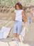 T-shirt fille détails en broderie anglaise BLANC+VERT PALE - vertbaudet enfant 