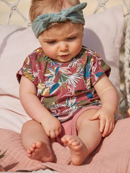 Short taille élastiquée bébé en gaze de coton abricot+bois de rose+kaki - vertbaudet enfant 