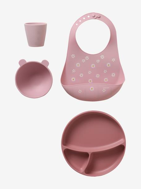 Bib with Spill Pocket in Silicone Dark Blue/Print+Dark Pink - vertbaudet enfant 