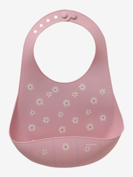 Bib with Spill Pocket in Silicone Dark Blue/Print+Dark Pink - vertbaudet enfant 