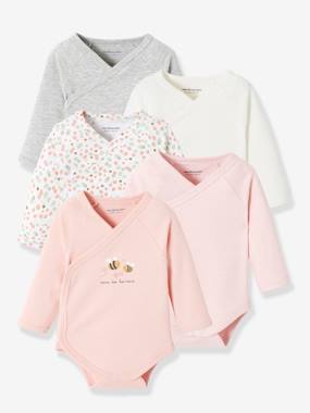 Pack of 5 Bee Bodysuits, Long Sleeve Front Opening, for Newborn Babies  - vertbaudet enfant