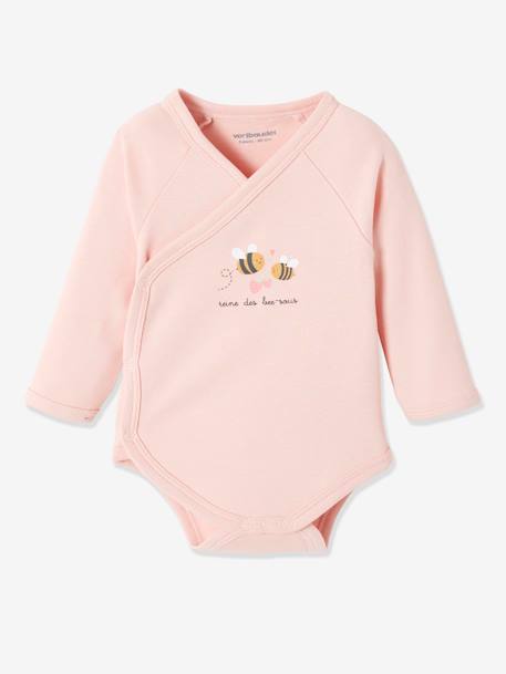 Pack of 5 Bee Bodysuits, Long Sleeve Front Opening, for Newborn Babies Pink/Multi - vertbaudet enfant 