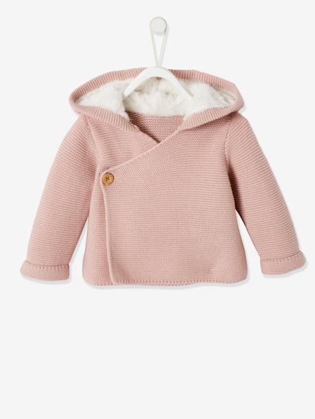 Hooded Cardigan for Babies, Faux Fur Lining BEIGE MEDIUM SOLID+Light Pink+marl grey+night blue - vertbaudet enfant 