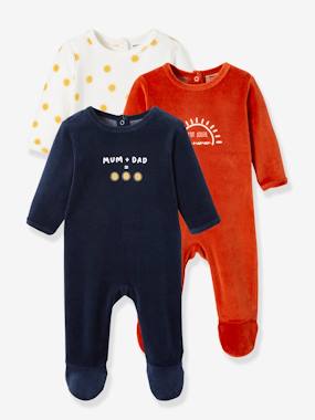 collection-Oeko-Tex-Lot de 3 pyjamas "dors-bien" en velours bébé ouverture dos BASICS