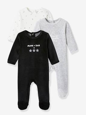 mode-responsable-Lot de 3 pyjamas "dors-bien" en velours bébé ouverture dos BASICS