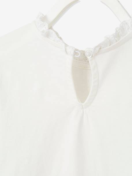 T-shirt blouse Basics fille détails en macramé BLANC MOYEN UNI+BLEU FONCE UNI+VERT CLAIR UNI - vertbaudet enfant 