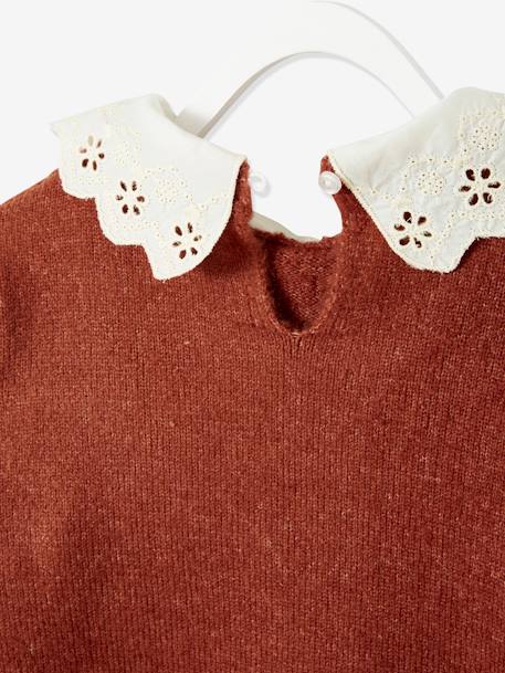 Jumper with Broderie Anglaise Collar for Girls Brown - vertbaudet enfant 