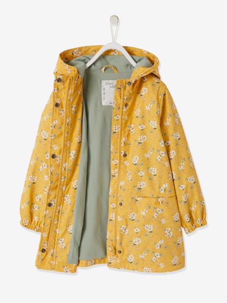 Floral Raincoat with Hood, for Girls Mustard/Print+PURPLE LIGHT SOLID WITH DESIGN - vertbaudet enfant 