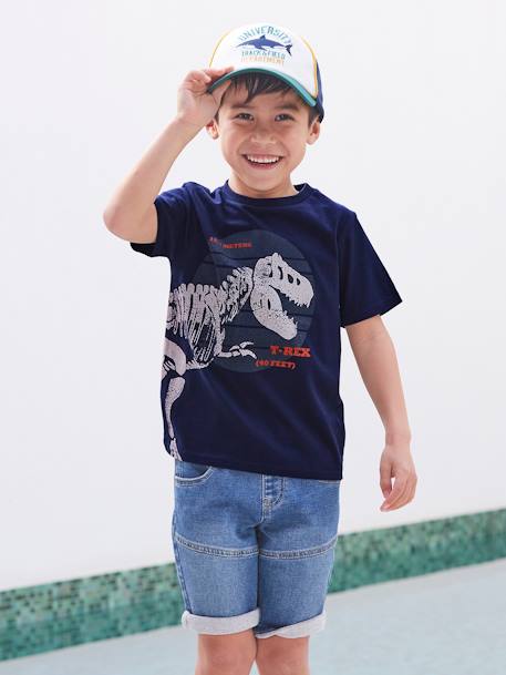 T-Shirt with Large Dinosaur, for Boys Dark Blue+mint green - vertbaudet enfant 
