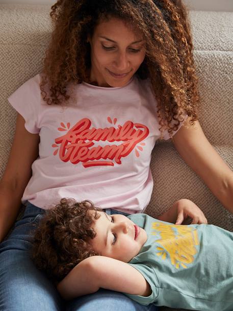 T-shirt Family team femme collection capsule vertbaudet et Studio Jonésie en coton bio. rose - vertbaudet enfant 
