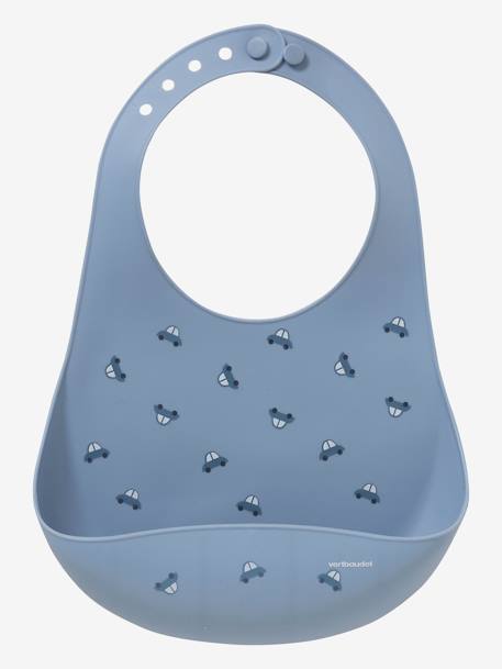 Bib with Spill Pocket in Silicone Dark Blue/Print+Dark Pink - vertbaudet enfant 